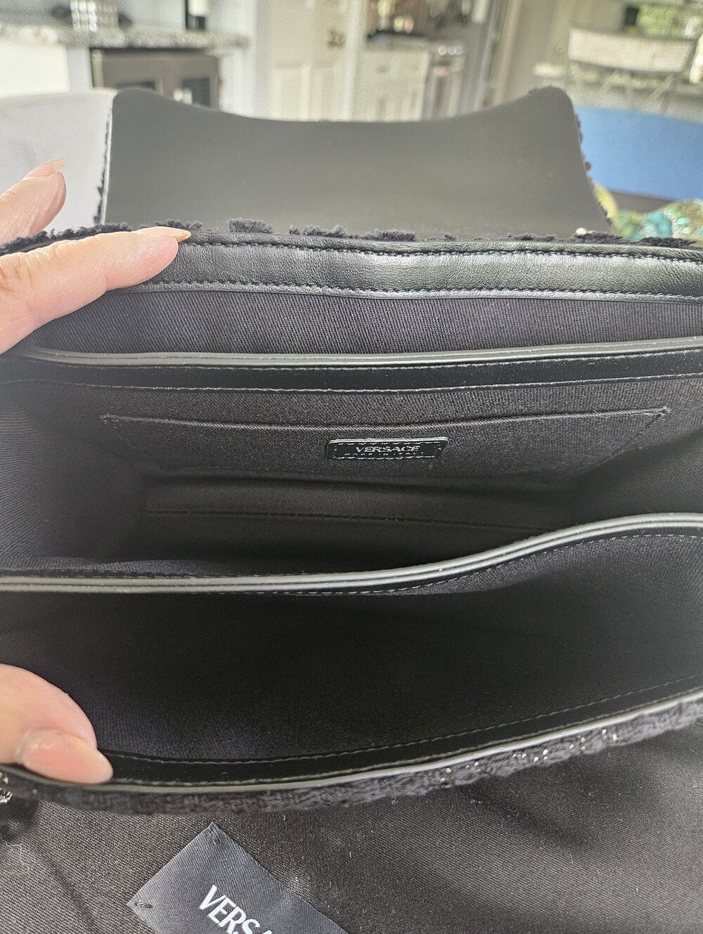 NWT💎💎Versace Black Tweed And Leather Shoulder Bag - Picture 8 of 11